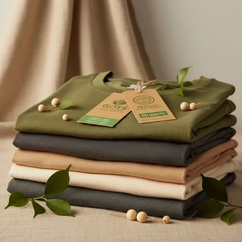 Bio-Baumwoll-T-Shirts in Erdtönen — nachhaltige Textilveredelung