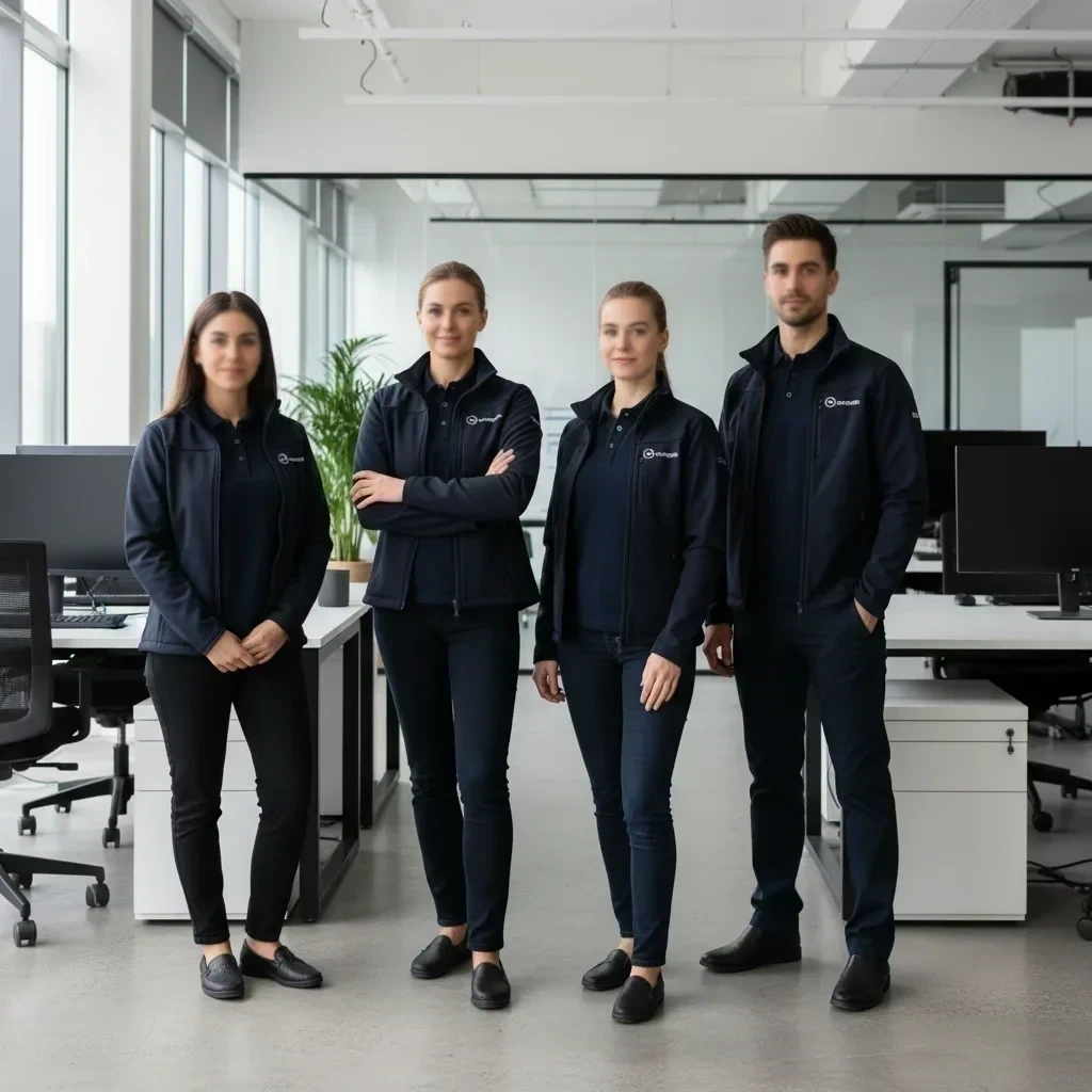 Firmenbekleidung mit Logo — Jacke, Poloshirt und Hoodie für Einzelhandels-Teams